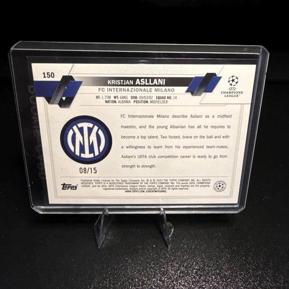 Kristjan Asllani 2022-23 Topps UEFA Carnaval Edition Samba RC #150 8/15 - Image 2 of 2