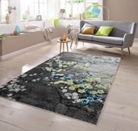 Designer Teppich Mit Blumenmotiv Grau TüRkis GrüN