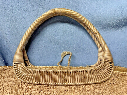 Vintage 50s? Raffia Straw Woven Purse Bag Tote Boho Shells Japan Wicker Handle - Picture 6 of 9
