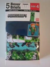 NEW!  Minecraft Boys 5 Pack Cotton Boxer Briefs Sz 4 Open Box
