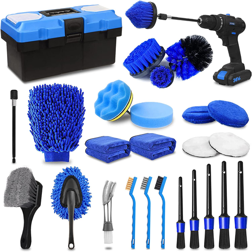 Jeu de brosses de nettoyage de voiture - Kit de détails 27 pièces pour usage intérieur et extérieur