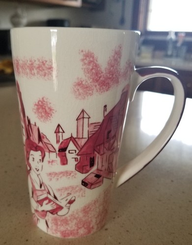 WALT DISNEY WORLD tall MUG - Pi nk & White Beauty & The Beast - Free USA...