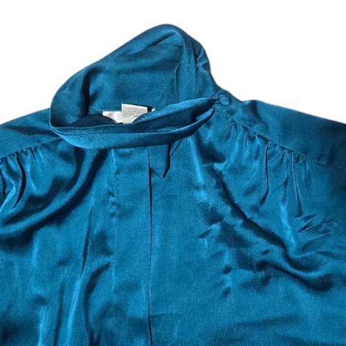 Blusa vintage para mujer Susan Hutton poliéster verde azulado talla 6 puños abotonados - Imagen 22 de 23