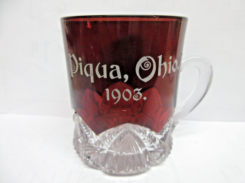 ANTIQUE RUBY STAINED FLASH EAPG SOUVENIR CUP 1903 PIQUA, OHIO | eBay