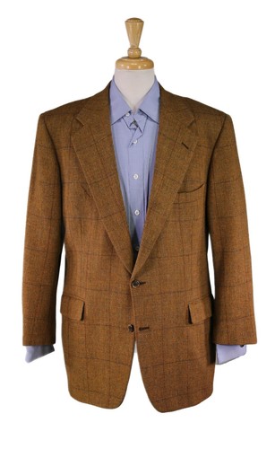 Adrian Jules Francesco Atlanta Golden Brown Tweed Windowpane Blazer 46R