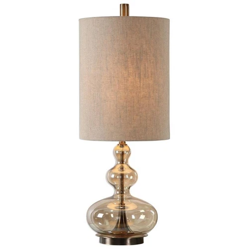 Uttermost Formoso Steel Glass and Fabric Table Lamp in Antique Brass and Khaki - Picture 1 of 5