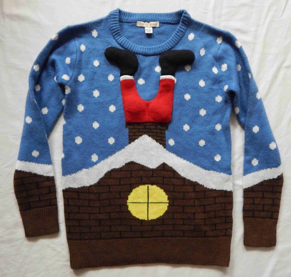 Suéter Invierno Navidad Papá Noel Cuello Redondo - Pequeño Mujer Azul Acrílico Foto 2 de 4