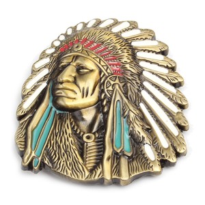 Vintage-American-Native-Indian-Chief-Feather-Western-Badge-Belt-Buckle-Newly
