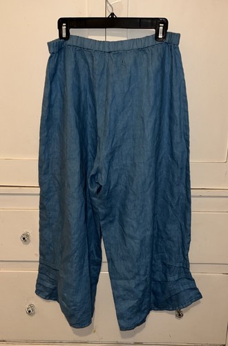 Cynthia Ashby linen pants blue wide leg S Made in USA - Picture 2 of 5