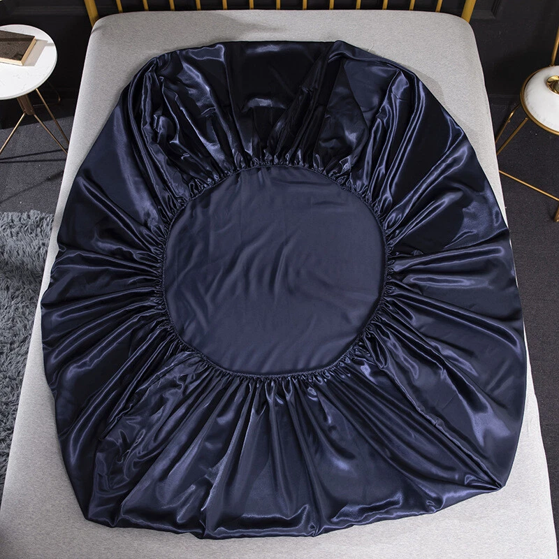 Faux Silk Satin Bedding Elastic Fitted Sheet Pillowcases Bed Cover Bedsheet Home - Image 2 of 4