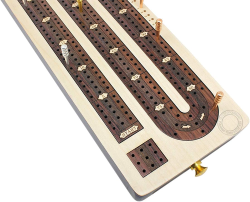 3 Track Continuous Cribbage Board Inlaid in Rosewood - Maple Wood - Size: 12.5 I - Picture 4 of 8