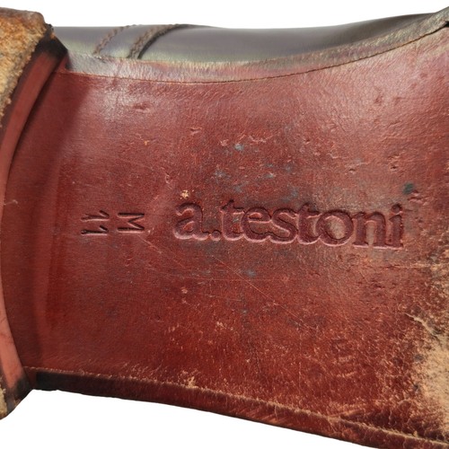 A. Testoni Men's size 11M Dark Brown Leather Dress Shoes Apron-toe Derby Oxfords - Picture 9 of 9