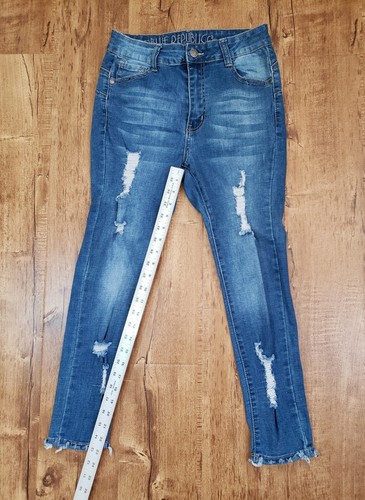 BLUE REPUBLIC Jeans Women 11 Blue Stretch Mid Rise Straight Distress Raw H Denim - Picture 3 of 12