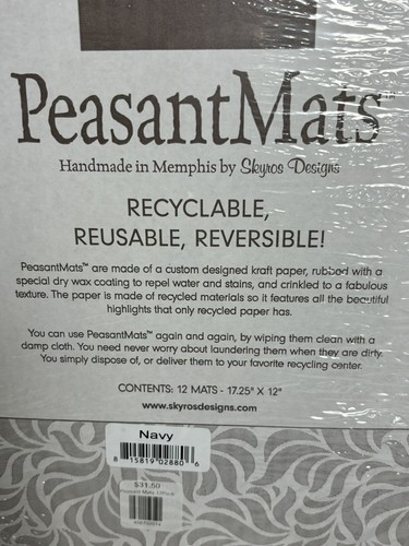 Skyros Designs Peasant Sealed Pack of 12 Mats 12” X 17” Placemats In Navy blue - Picture 5 of 7