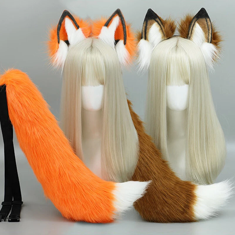 Anime Fox Wolf Ears Headband Tail Faux Fur Cosplay Props Costume Halloween NEW - Image 3 of 4