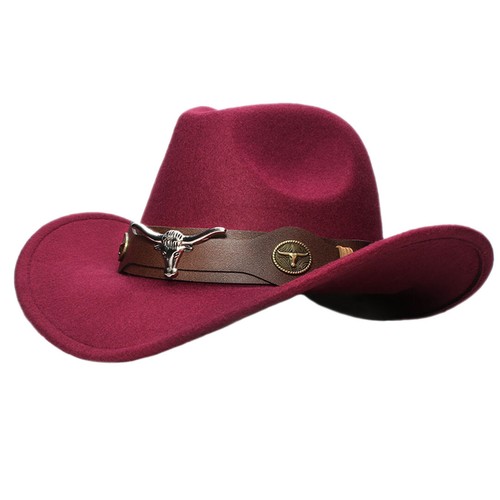 Women Men's Hat Cowgirl Cap Wide Brim Bull Skull Leather Belt - Picture 8 of 42