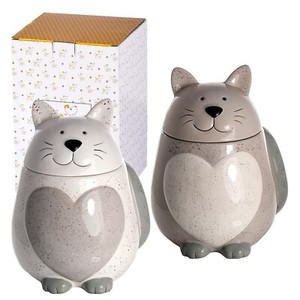 Set 2 Cat Design Ceramic Kitchen Storage Jars Containers Canisters Pots With Lid