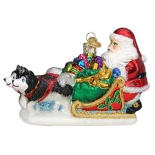 Old World Christmas SANTA'S DOG SLED (40338) Glass Ornament w/ OWC Box