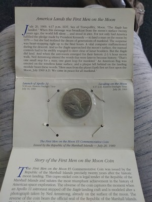 MARSHALL ISLANDS 5$ UNC COIN 1989 YEAR KM#13 SPACE FIRST MAN ON MOON