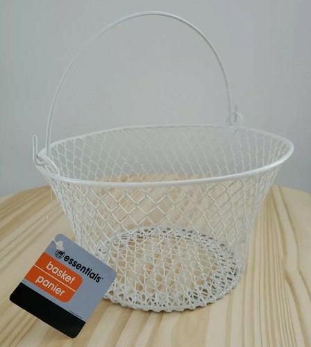 White Wired Basket 4.75" tall x 8" wide Mesh With Wire Hand And Tag - Picture 1 of 8