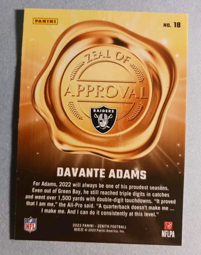 2023 Panini Zenith Davante Adams Zeal Of Approval #18 Raiders - Imagen 2 de 2