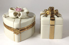 Lenox Trinket Boxes 2" Porcelain Treasures of the Heart, Gold Ribbon Bow 2pc Lot