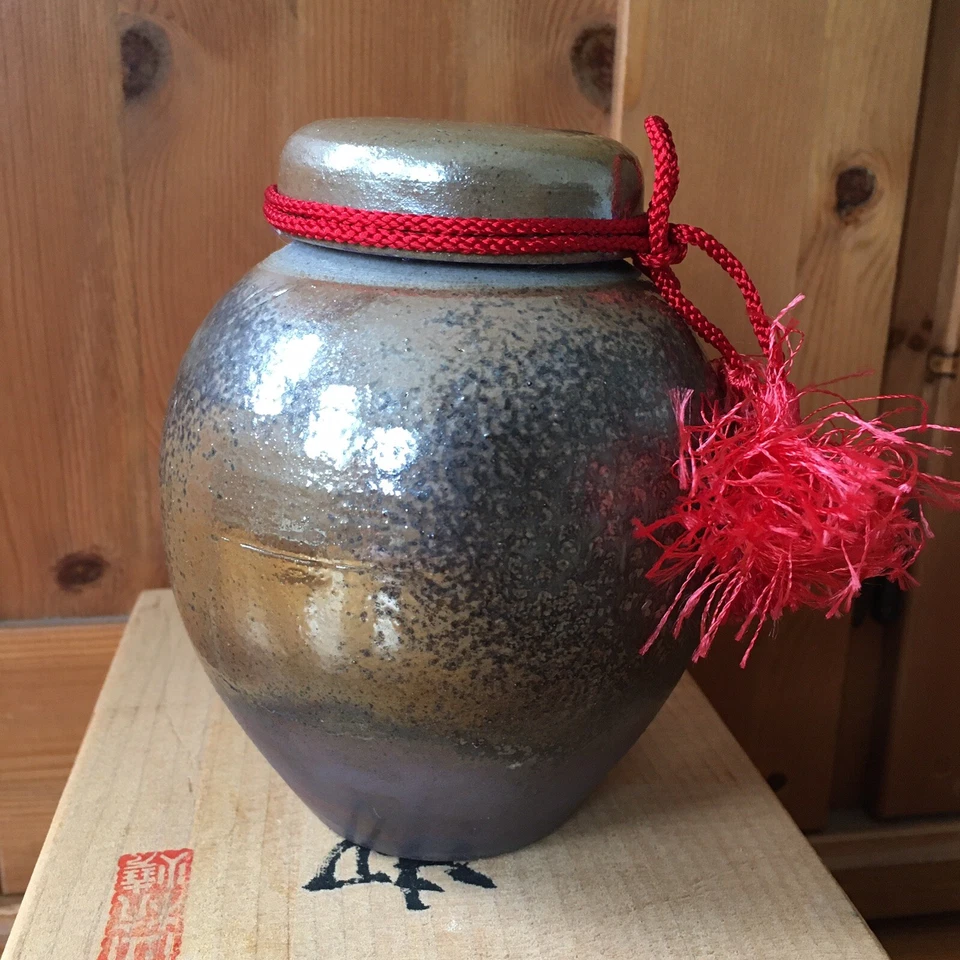 CEREMONIA DEL TÉ JAPONÉS RAKU CARRITO DE TÉ CHATSUBO RIKKYO CERÁMICA Y CAJA Tachikui Ware Foto 4 de 4