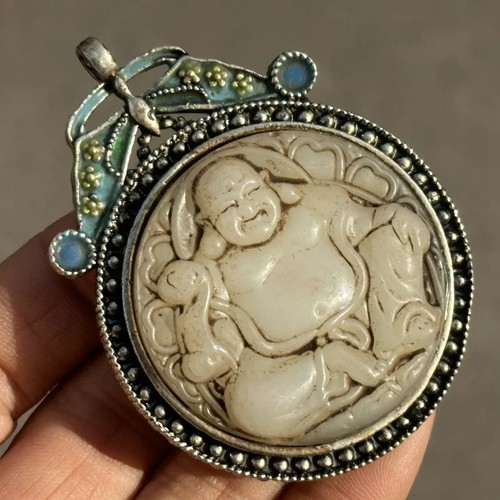 Antica Cina Antica Collezione Vecchia Giada Maitreya Buddha Benedizione Ciondolo Fortunato - Foto 5 di 12