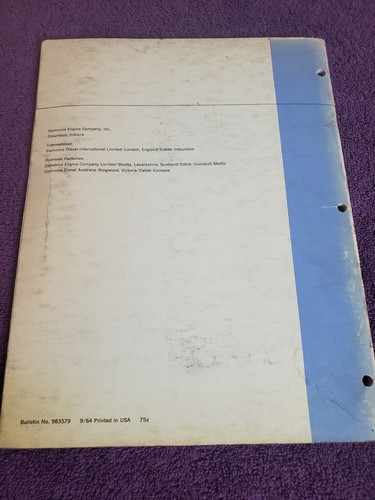 1964 CUMMINS V6-200 and V8-265 Series Diesel Operator's Manual - Picture 7 of 7
