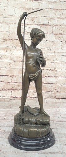 A Bofills Lost Wax Method Sculpture Children Fishing Boy Statue Decor - Picture 3 of 10