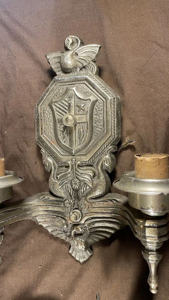 Антикварная пара чугунных настенных бра светильников - Изображение 4 из 4