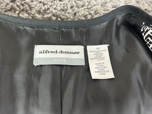 Alfred Dunner Zip Front Jacket Womens 18 Petite 18P Black White Career Wear - Picture 9 of 16