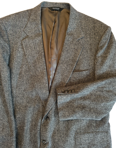 VINTAGE LORD TAYLOR HARRIS TWEED HERRINGBONE SPORT COAT MENS 48L UNION MADE USA