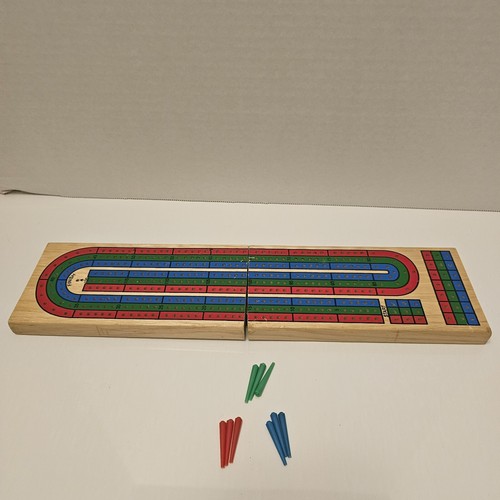 Cribbage 3 Track Board Folding Wood With Playing Pegs - Picture 6 of 9