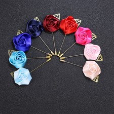    Rose Flower Lapel Pin Brooch Pin Mens Womens Suit Fabric Ribbon Wedding Cost  