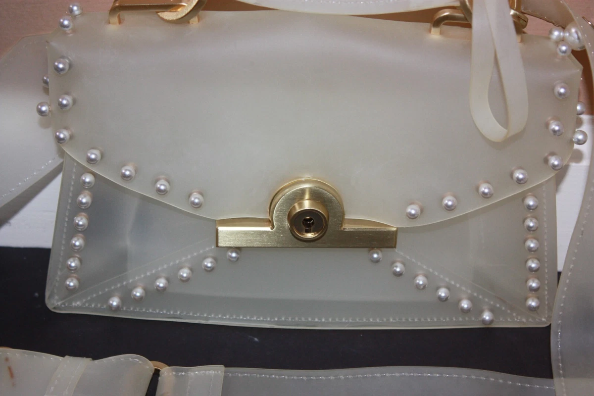 Zac Posen Amelia ? RARE Frosty Clear Crossbody Bag with Faux Pearls Used  Once