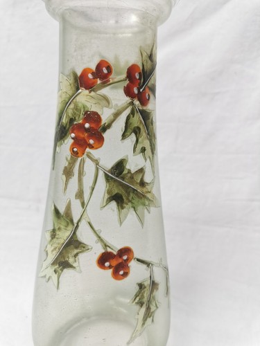 Vase ancien en verre décor de Houx émaillé , Legras ? noel hiver Art nouveau ... - Imagen 5 de 11