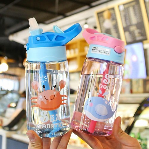 Kids 16oz Plastic water Bottle with Straw Baby Feeding Cup Leak-Proof boys/girls - 第 4/33 張圖片