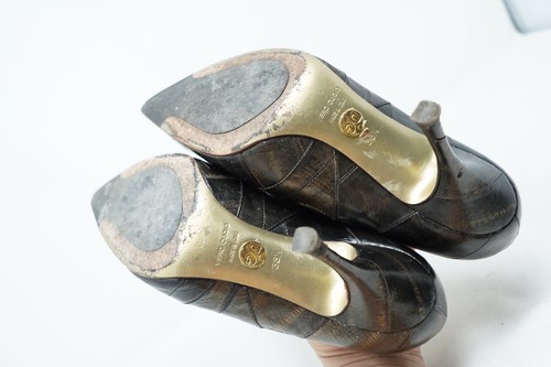 DOLCE & GABBANA Shoes Bordeaux Eel Leather Ankle Heels Boots Pointed Toe Sz 38.5 - Picture 7 of 10