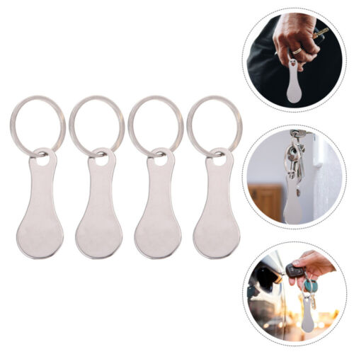 4 Pcs Shopping Trolley Tokens Cart Keychain Stainless Steel Quarter