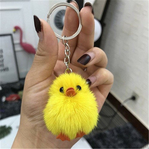 Real Mink Fur Chick Duck Doll Toy Fur Ball Keyring Bag Charm Phone Accessories  - Picture 1 of 8