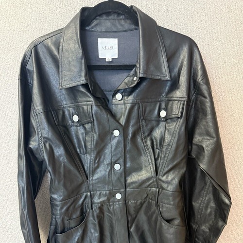 Le Lis Women Size Large Faux Leather Romper Edgy Black long sleeve - Picture 5 of 12