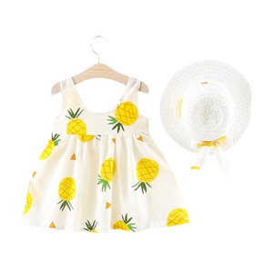 Toddler Baby Kids Girls Sleeveless Pineapple Princess Dresses Bow Hat Outfits