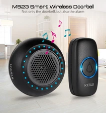 KERUI Wireless Doorbell Chimes Waterproof Button Plugin Door Bell Ring LED Light