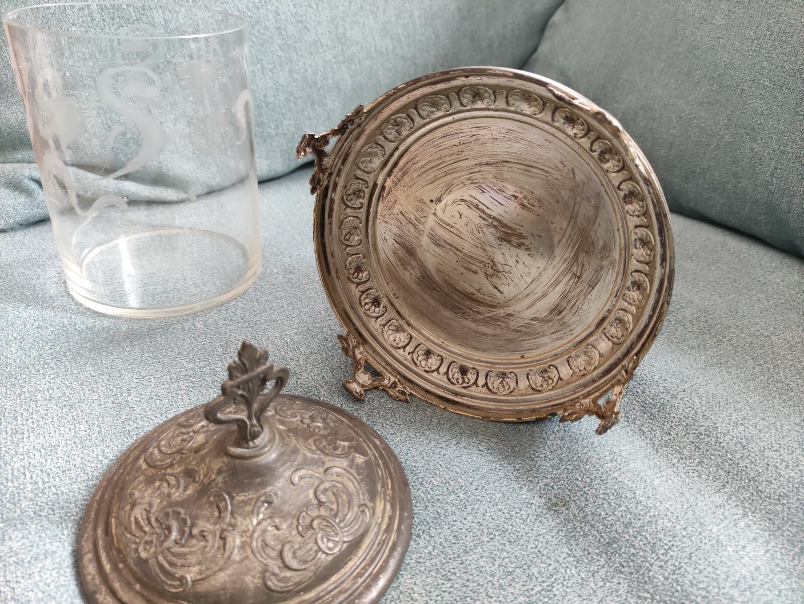 Details zu Jugendstil Deckeldose Metallmontur floral Bonboniere Zuckerdose Henkeldose antik Begrenzter Vorrat