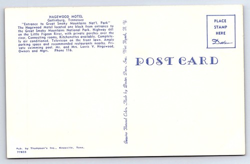 Hagewood Motel Gatlinburg Tennessee Postcard B100 - Picture 2 of 2