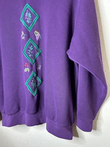 Vintage Koret Purple Mock Neck Flower Diamond Embroidered Grandmacore Size Lg - Picture 5 of 9