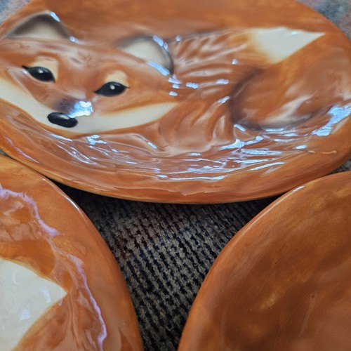 Orange Red Fox Face Tail Ceramic 8" Plate Set Of 5 3d - Picture 8 of 8