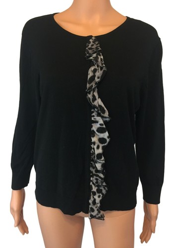 Carriage House Size XL Black Blouse Shirt w/ Vertical Gray Leopard Scarf Accent - Picture 1 of 12