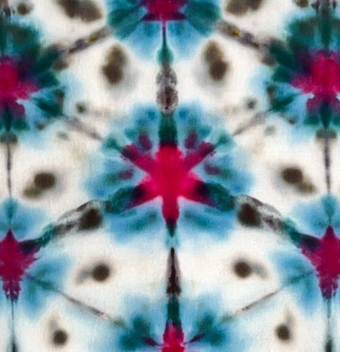 Shibori Fold Ice Tie Dye T-Shirt, Unisex L SS Crew, Fuchsia & Blue - Picture 8 of 10